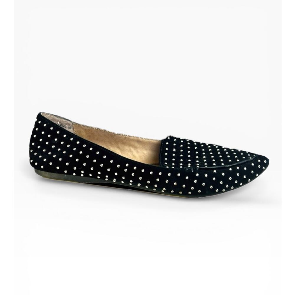Steve Madden Feather Studded Loafer Black Suede Silver Microstud Flat 6 Edgychic